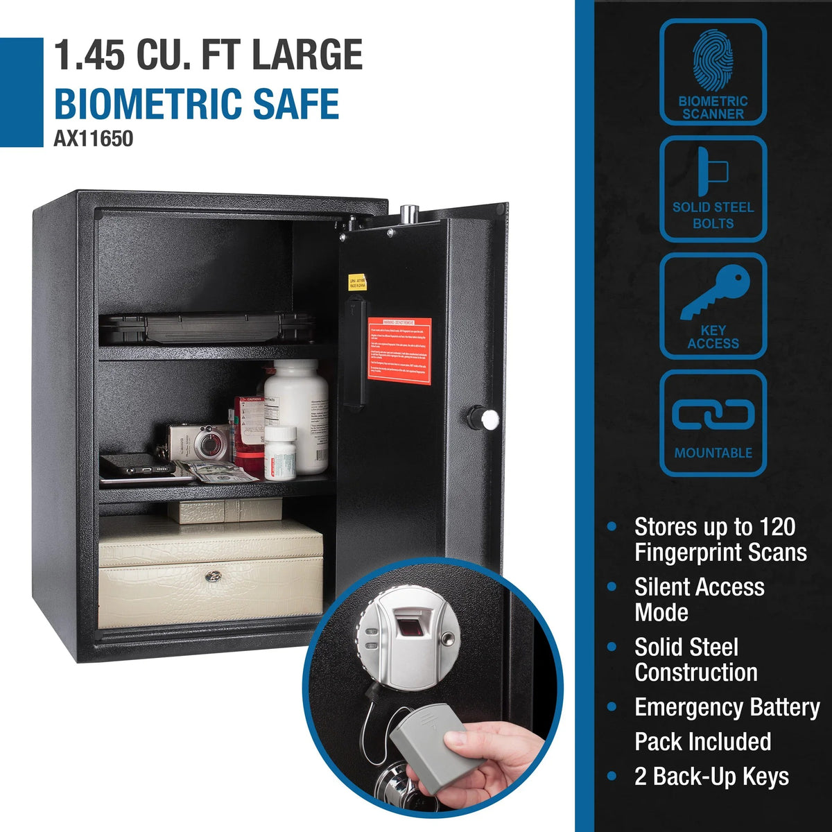 Barska AX11650 Steel Safe, 1.45 cu. ft., Black - photo 7