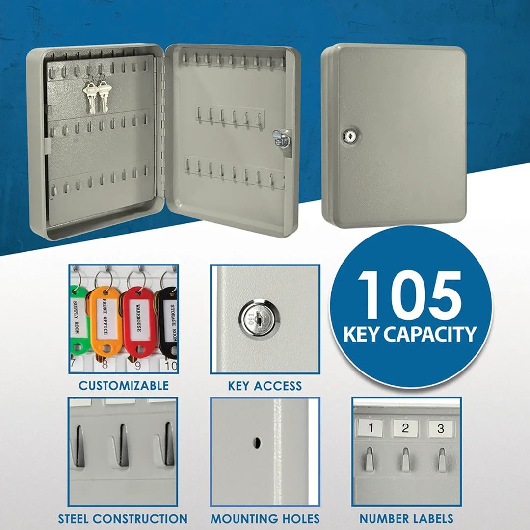 Barska AX11694 Steel Key Cabinet, 0.1979 cu. ft. 105 Keys, Gray - photo 8