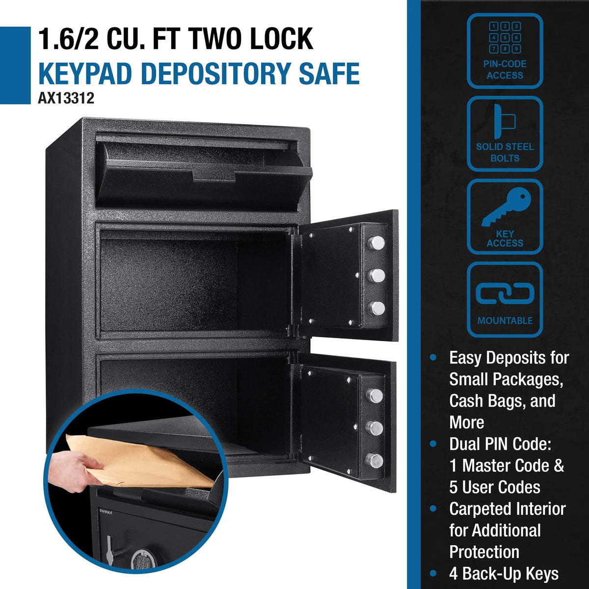 Barska AX13312 Steel Safe, 20" Wide, Black - photo 6