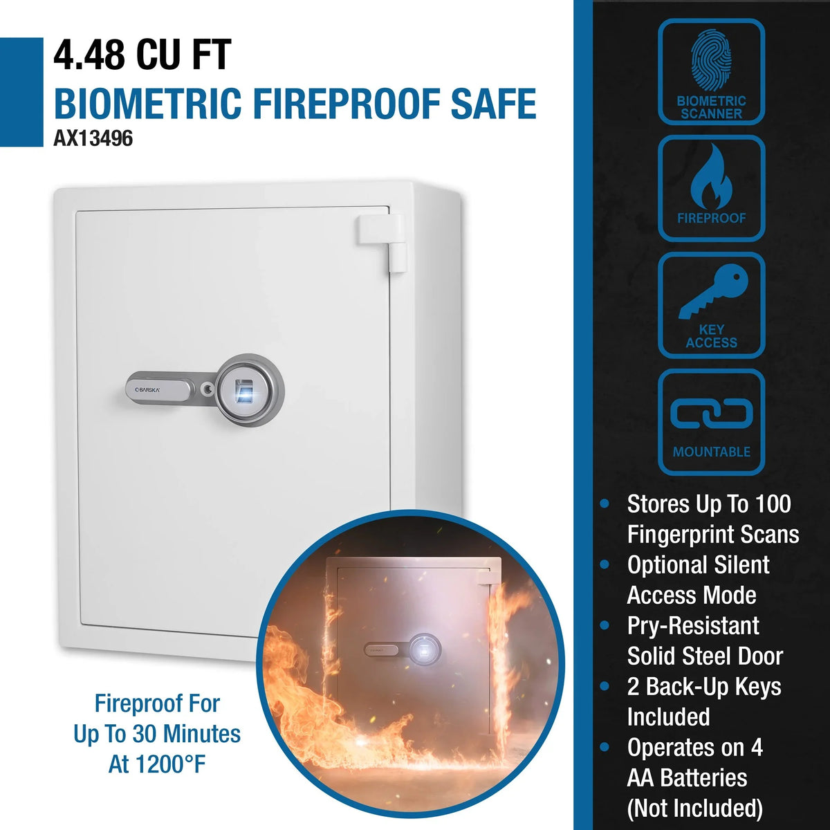 Barska AX13496 Steel Fireproof Safe, 4.48 cu. ft., White - photo 8