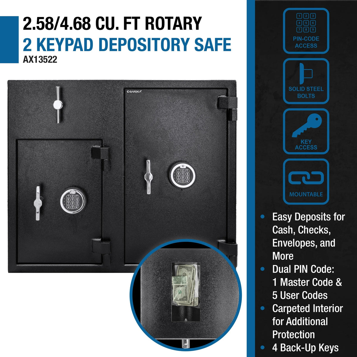 Barska AX13522 Steel Safe, 27 1/4" Wide, Black - photo 6