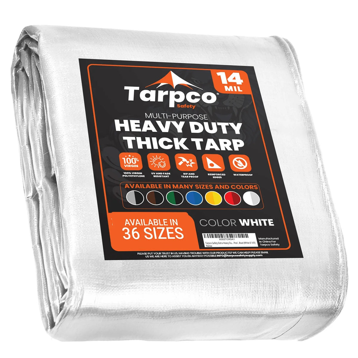 Tarpco Safety TS-104 Poly Tarp, White - 10' x 12'