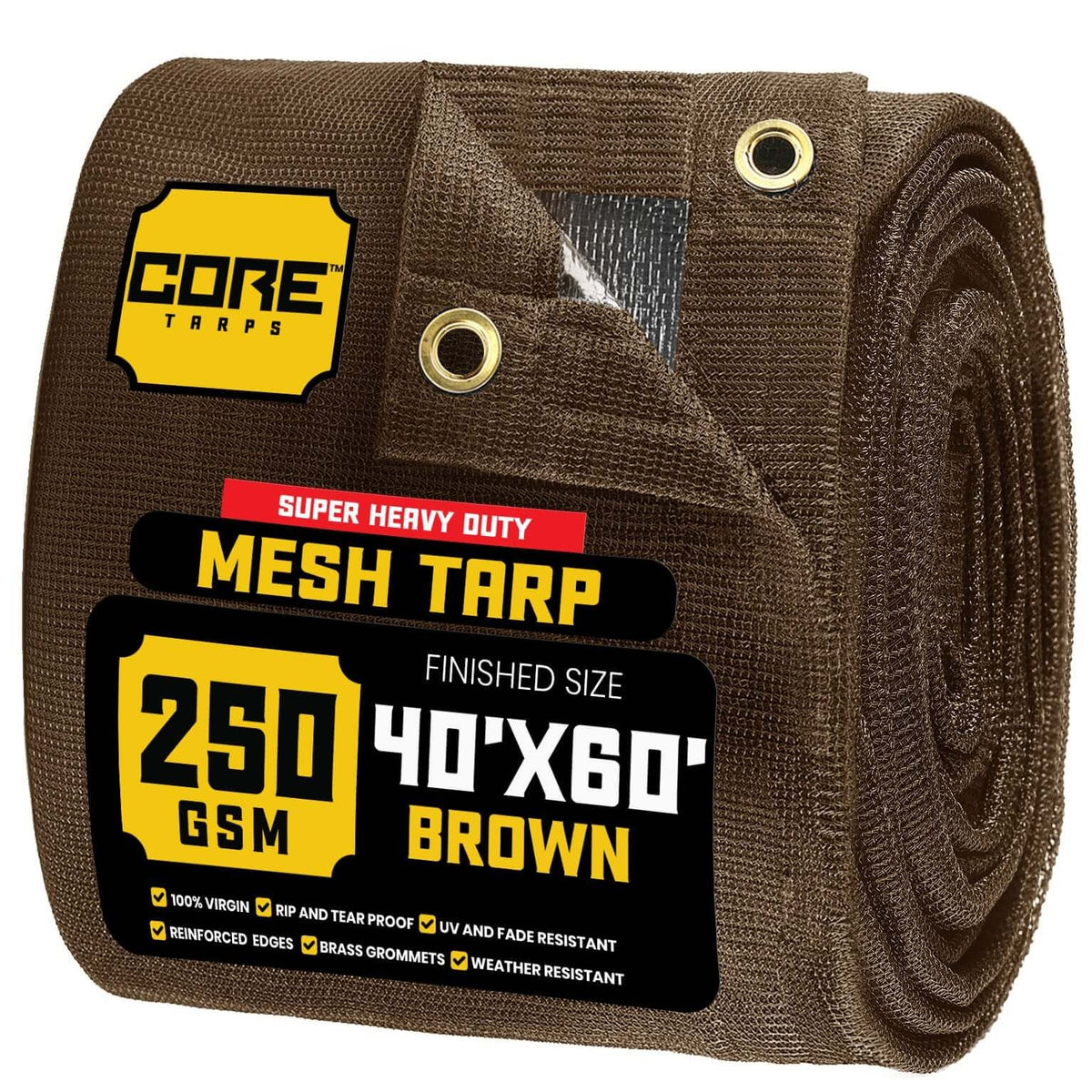 Core Tarps CT-802 Mesh Tarp, Brown - 40' x 60'