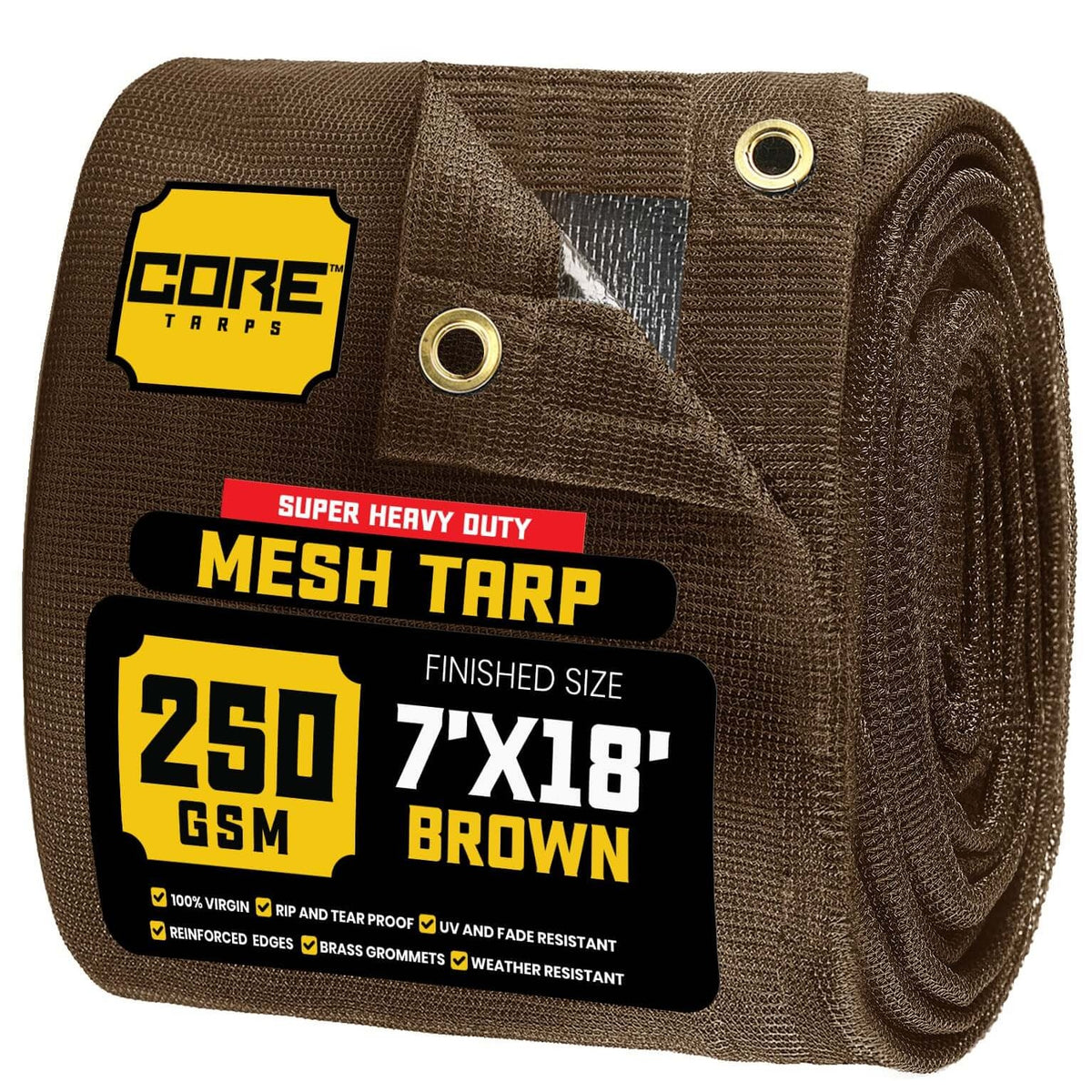 Core Tarps CT-802 Mesh Tarp, Brown - 7' x 18'