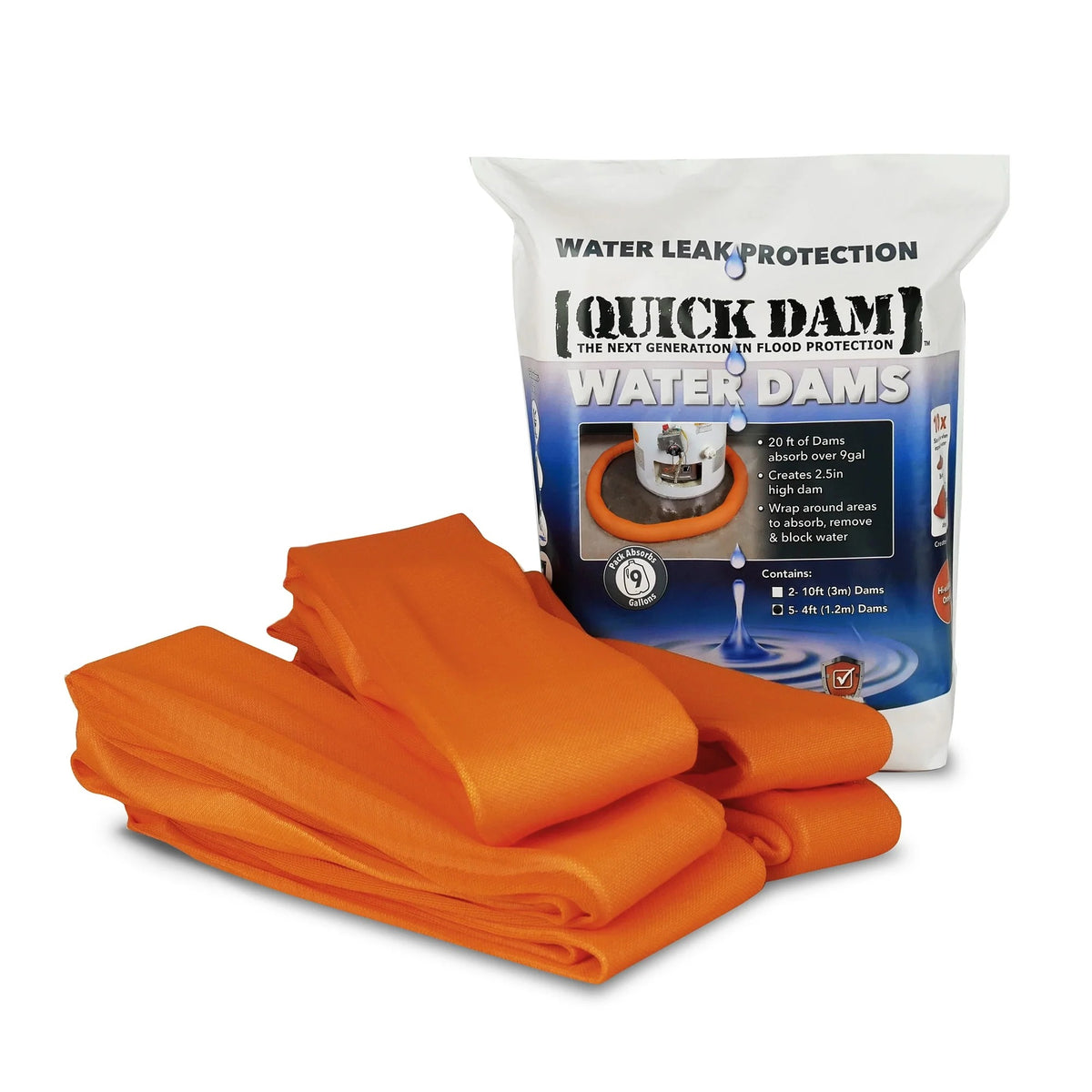 Quick Dam WUB24 Water Dam, 1.85 gal., Orange - 5/Pack