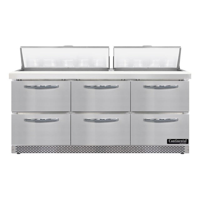 Continental Refrigerator Sandwich Prep Table, 20.6 cu. ft., Silver - 6 Drawer
