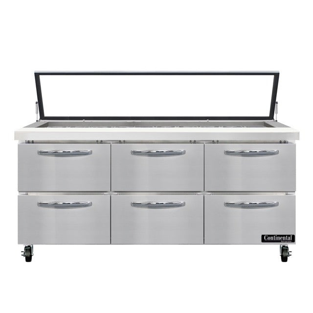Continental Refrigerator SW72N30M-HGL Sandwich Prep Table, 20.6 cu. ft., 115V - 6 Drawer