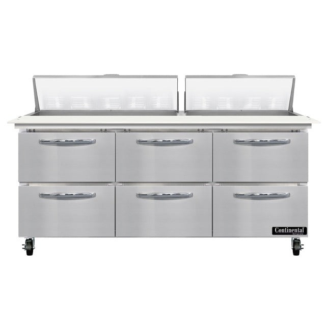 Continental Refrigerator SW72-N-18C Sandwich Prep Table, 20.6 cu. ft., 115V - 6 Drawer