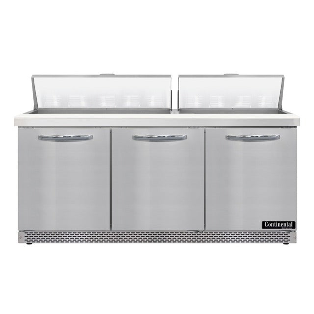 Continental Refrigerator Sandwich Prep Table, 20.6 cu. ft., Silver - 3 Door