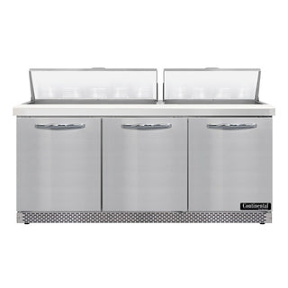 Continental Refrigerator Sandwich Prep Table, 20.6 cu. ft., Silver - 3 Door