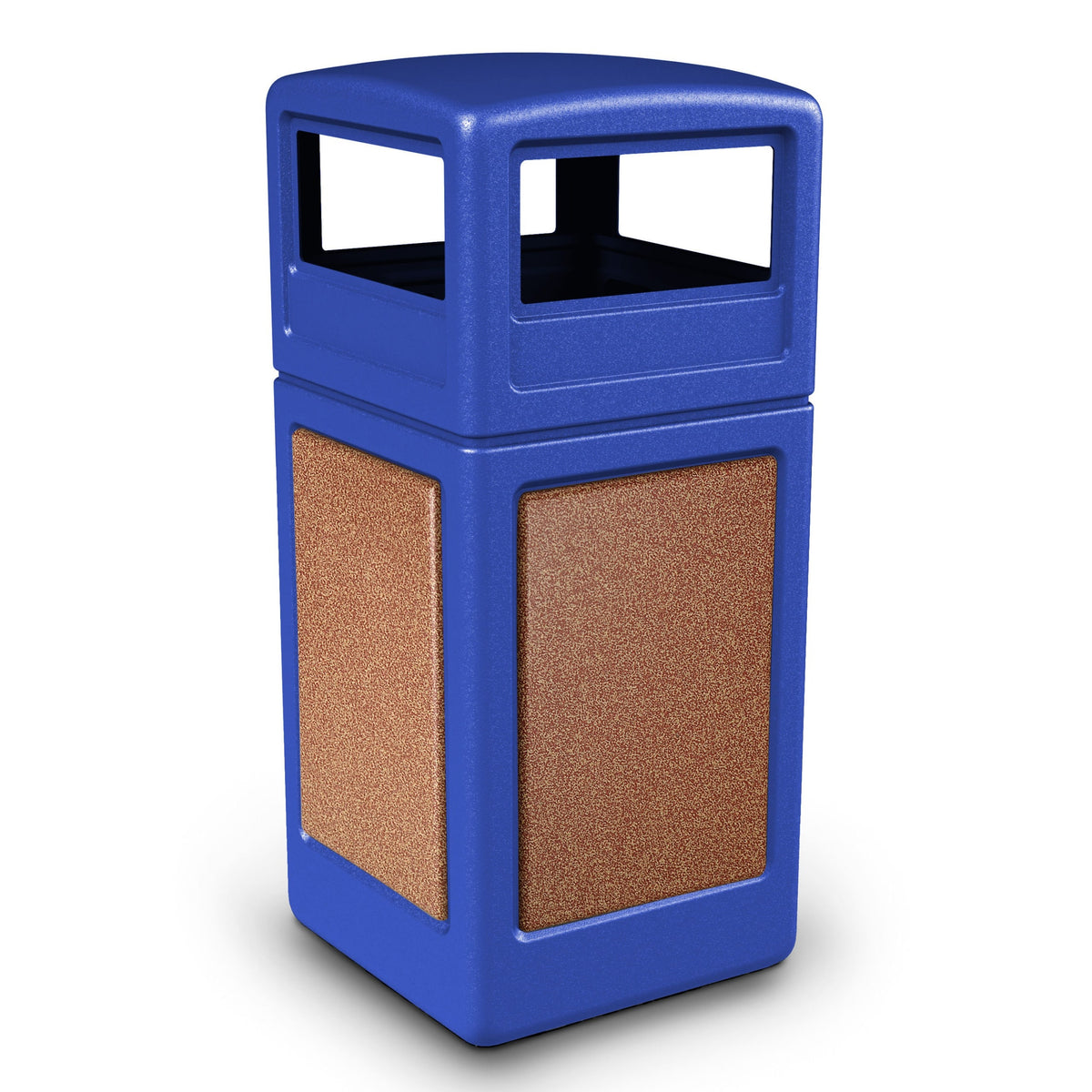 Commercial Zone StoneTec Heavy Duty Plastic Decorative Trash Can, 42 gal. - Blue Brown