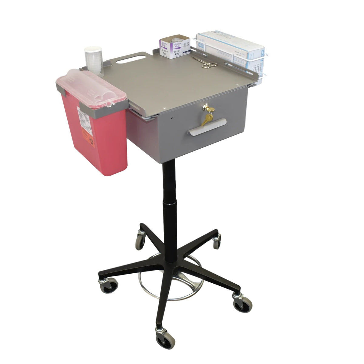 Omnimed Aluminum Cart, 15 9/16" Wide, Gray - Keyed Alike Lock