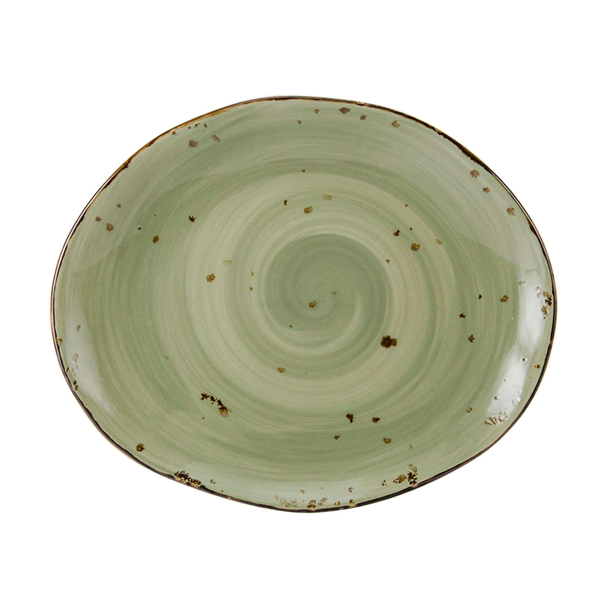 Tuxton TuxTrendz Artisan China Platter, 13 1/4" Long, 12/Case - Geode Olive Oval