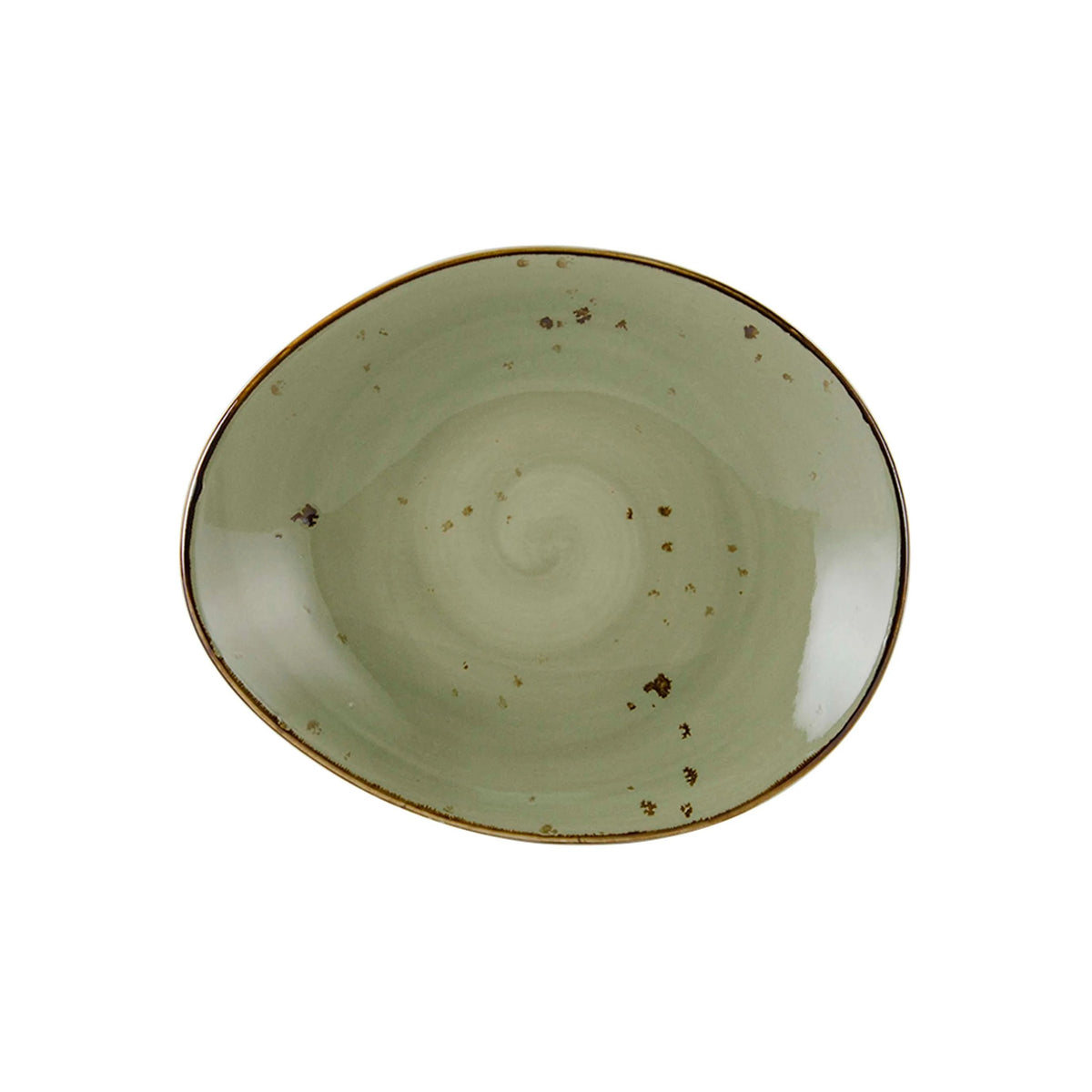 Tuxton TuxTrendz Artisan China Plate, 8 1/4" x 10", 12/Case - Geode Olive x 8 1/4"