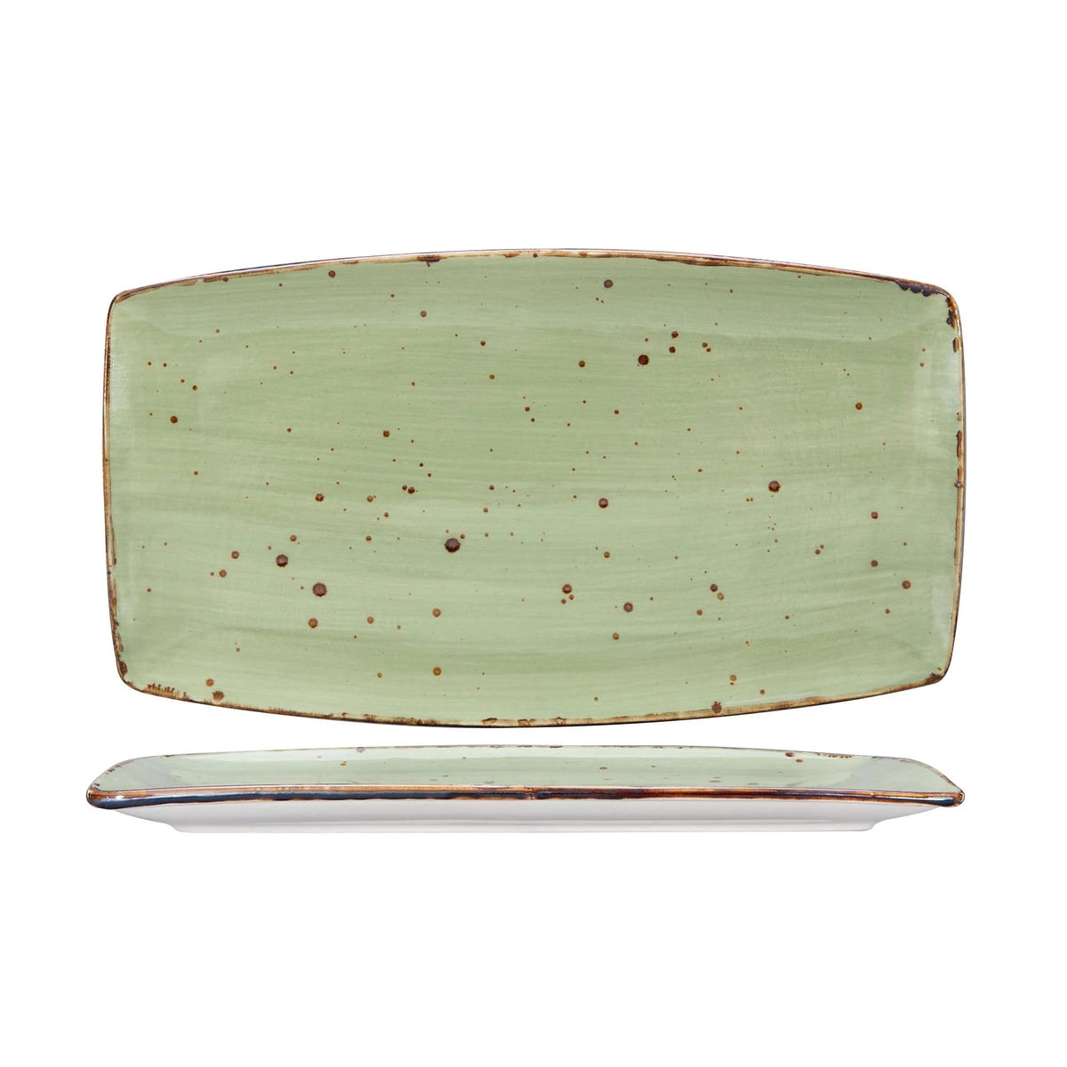 Tuxton TuxTrendz Artisan Geode China Plate, 14" Long, 12/Case - Green