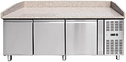 Omcan GRANITE TOP REFRIGERATED PIZZA PREP TABLE 80inch, OMCAN 41145, Metallic, OVER-ALL DIMENSIONS: 79.7” x 31.5” x 39”