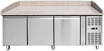Omcan GRANITE TOP REFRIGERATED PIZZA PREP TABLE 80inch, OMCAN 41145, Metallic, OVER-ALL DIMENSIONS: 79.7” x 31.5” x 39”