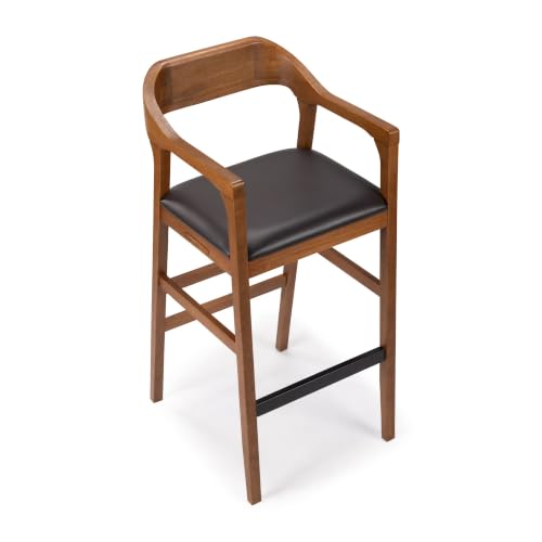 Rasmus Wood Extra Tall Bar Stool - Chestnut Wire-Brush Finish | Extra Tall Wood Bar Stool with Integrated Pool Cue & Cup Holder - image 8