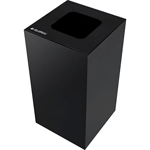 Square Recycling/Trash Can with Waste Lid by Global Industrial – 32.0 gallons, Steel, Black, Model 641615WBK