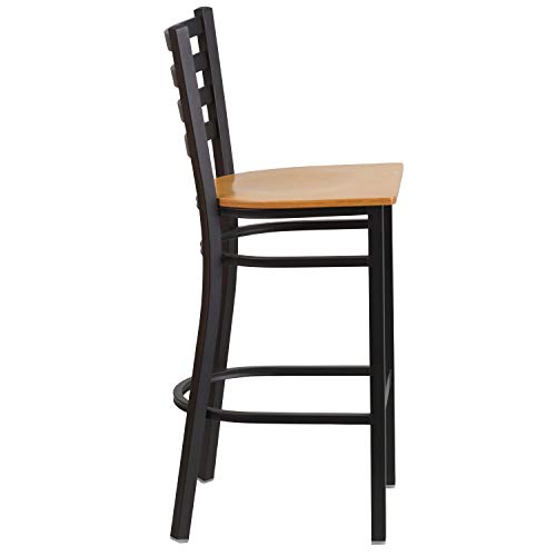 Flash Furniture Natural Wood Seat/Black Metal Frame / Set of 2 / Traditional (Pack of 2) Barstools
