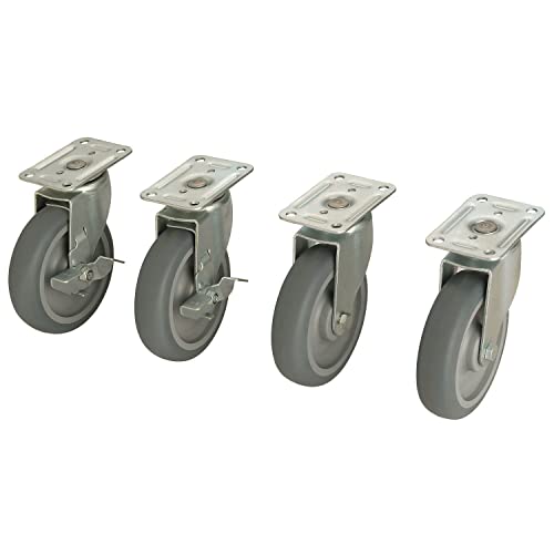 Bulk Container Caster Set (2 Swivel/2 Locking) by Global Industrial – 8"L x 5"W x 5"H, Rubber, Gray, Model 603088