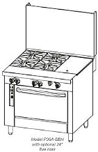 Southbend P36N-BBC Platinum Heavy Duty Modular Mount 36" Gas Range w/ (4) 35,000 BTU Open Burners, 12" Charbroiler