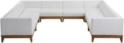 White Fabric Outdoor Patio Modular Sectional, Acacia Wood Finish, All-Weather Cushions, Contemporary Style