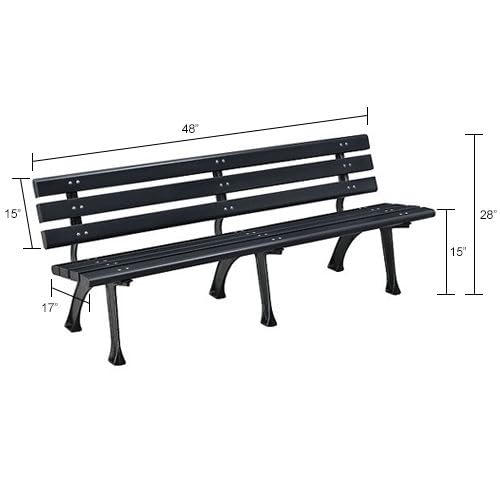 6'L Outdoor Park Bench with Backrest by Global Industrial – Iron, Black, Model 240126BK
