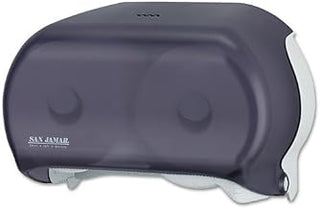 San Jamar VersaTwin Standard Tissue Dispenser, 2 Roll, 12-1/4 x 5-3/4 x 8-1/4, Black Pearl - one toilet tissue dispenser.