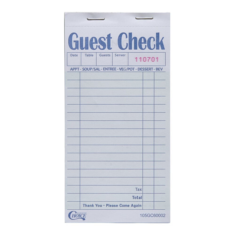 Choice 2-part green and white carbon guest checks - 50 books