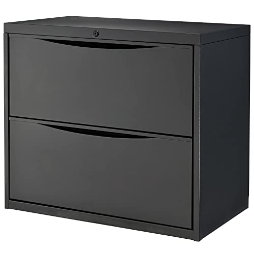 30" W Premium Lateral File Cabinet by Global Industrial – 30 inches (W) x 28 inches (H) x 18 inches (D), Alloy Steel, Black, Model LF-30-2D-BLACK