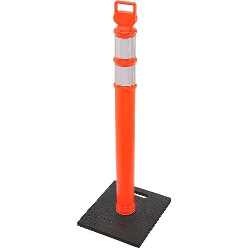 Portable Reflective Delineator Post with Square Base by Global Industrial – Polyethylene, Orange, Black, Model 670681