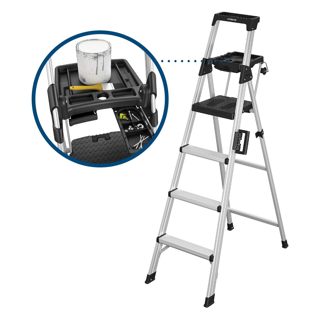Cosco 2061AABLKE Aluminum Platform Ladder, 21" Wide, Silver - photo 3