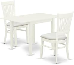 Furnifact Wood Dining Table with Drop Leaf Extension and Chairs 3 Piece Set, Small Kitchen Table Set for Dining Room and Kitchen, Linen White