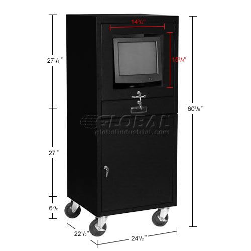 Mobile Security Computer Cabinet by Global Industrial – 24.5"W x 22.5"D x 60.38"H, Alloy Steel, Black, Model 706669BK