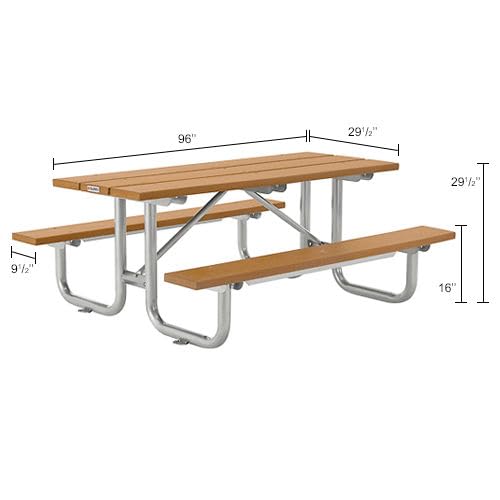 Outdoor 8'L Rectangular Picnic Table by Global Industrial – Recycled Plastic & Steel, Cedar, Model 271675CD