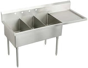 Elkay SS8354R3 Commercial 79-1/2" x 27-1/2" Floor Mount Triple Compartment Scullery Sink with Drainboard