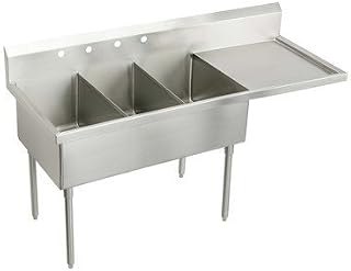 Elkay SS8354R3 Commercial 79-1/2" x 27-1/2" Floor Mount Triple Compartment Scullery Sink with Drainboard