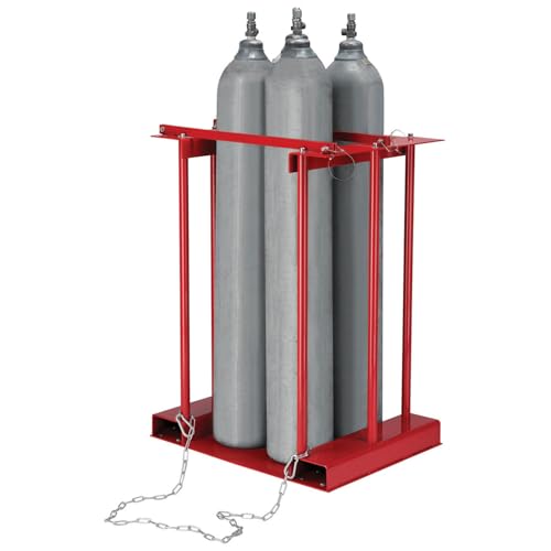 Stationary Forkliftable Cylinder Storage Caddy with by Global Industrial – 34 inches (W) x 23 inches (D) x 41 inches (H), Alloy Steel, Red, Model 270217
