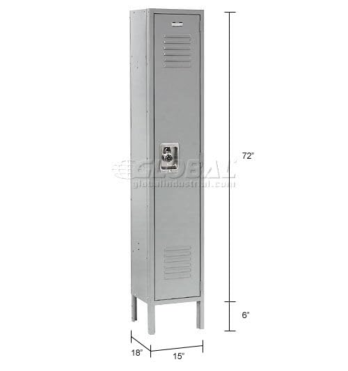 Infinity Single-Tier One-Door Locker with Recessed Handle by Global Industrial – Stainless Steel, Grey, Model 254121GY