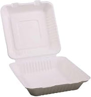 KITCH24/7 White Compostable Molded Fiber Hinged Container, 9 x 9 inch - 200 per case