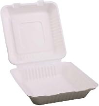 KITCH24/7 White Compostable Molded Fiber Hinged Container, 9 x 9 inch - 200 per case