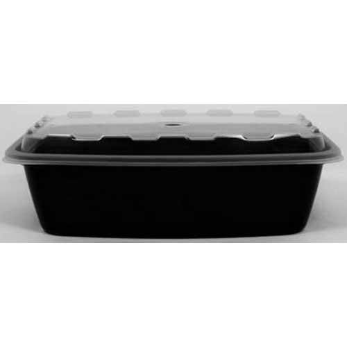 Cubeware Rectangular Black Plastic Reusable Microwavable Container with Clear Lid Set by CuBE Plastics – 38.0 ounces, Plastic, Pack of 150