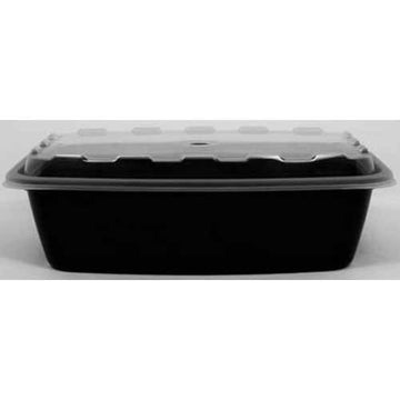 Cubeware Rectangular Black Plastic Reusable Microwavable Container with Clear Lid Set by CuBE Plastics – 38.0 ounces, Plastic, Pack of 150