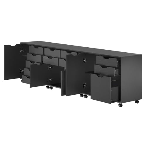 Winsome Black / 4 Doors, 12 Drawers, File Drawer / Transitional Home Office Cabinets