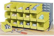 Global Industrial Louvered Bench Rack with (22) Yellow Premium Stacking Bins, 36x15x20