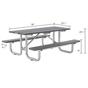 Outdoor 8'L Rectangular Picnic Table by Global Industrial – Recycled Plastic & Steel, Grey, Model 271675GY