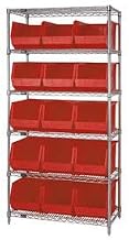 Wire Shelving With (15) Giant Plastic Stacking Bins Red, 36x18x74