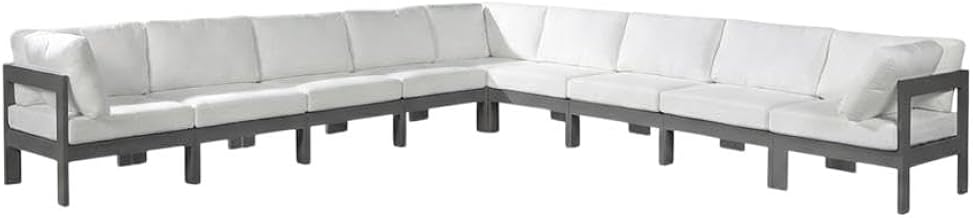 White Fabric Outdoor Patio Modular Sectional, Weather-Resistant Upholstery, Contemporary Design, Comfortable Seating, Outdoor Furniture