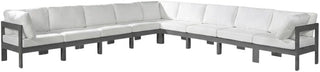 White Fabric Outdoor Patio Modular Sectional, Weather-Resistant Upholstery, Contemporary Design, Comfortable Seating, Outdoor Furniture